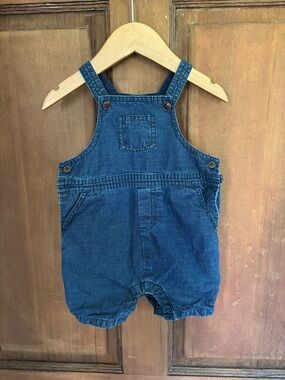 Janie and Jack Denim Short Overalls in Blue